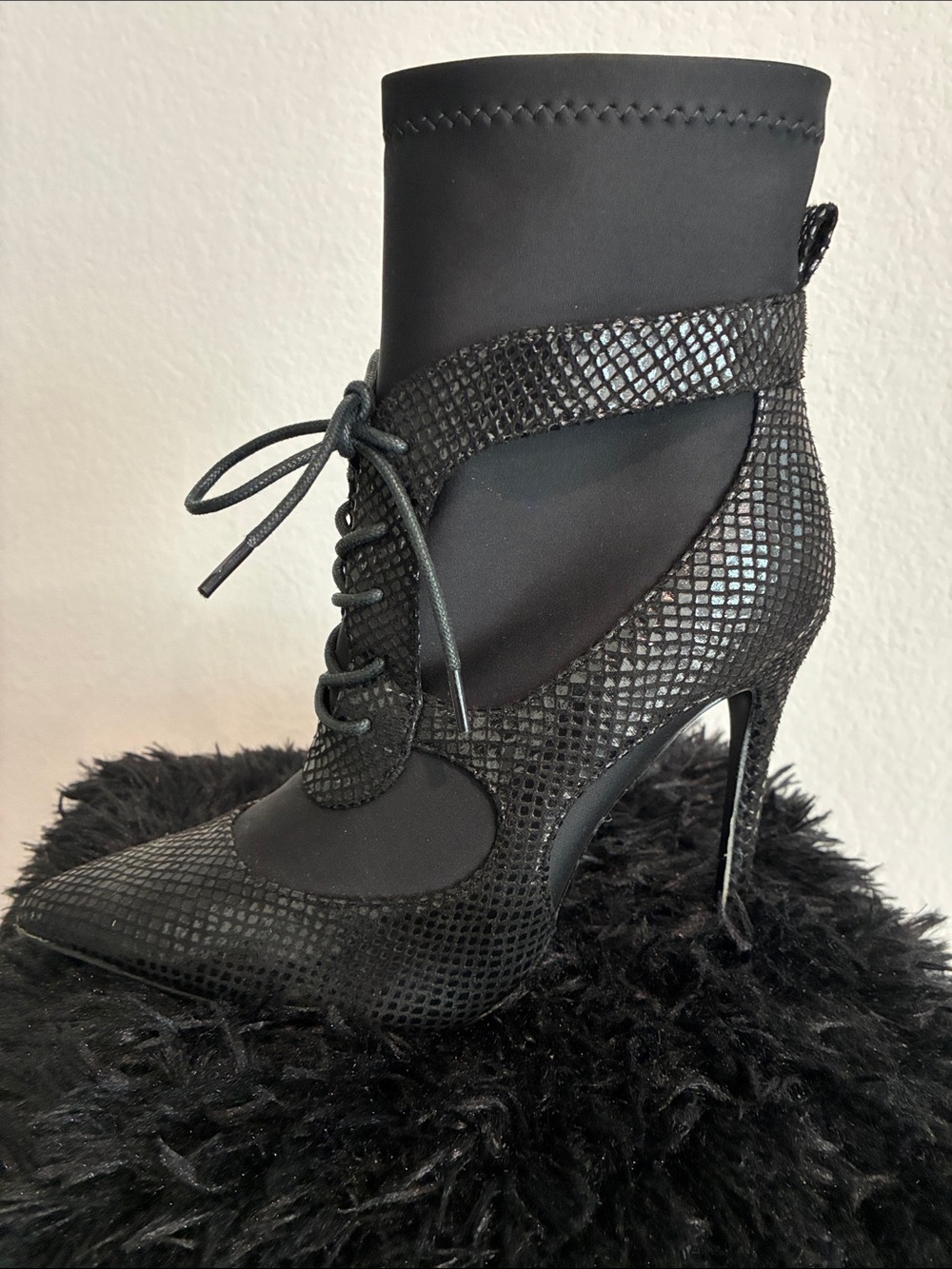 SHEIN Black Lace-Up Stiletto Ankle Boots